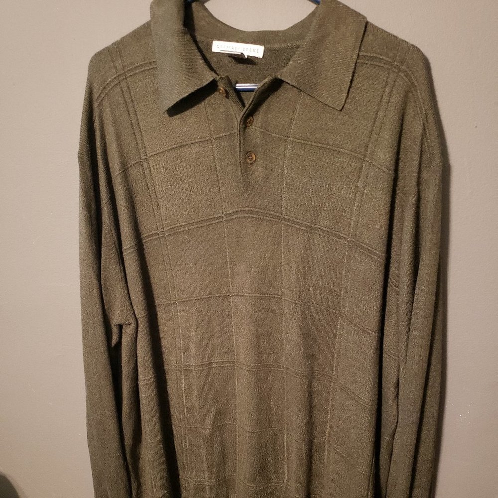 GEOFFREY BEENE CASHMERE-FEEL POLO SWEATER SIZE XL OLIVE GREEN